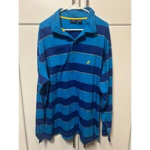 Baileys Point Mens XXL Blue Striped Long Sleeve Polo Rugby Shirt NWT Cotton‎